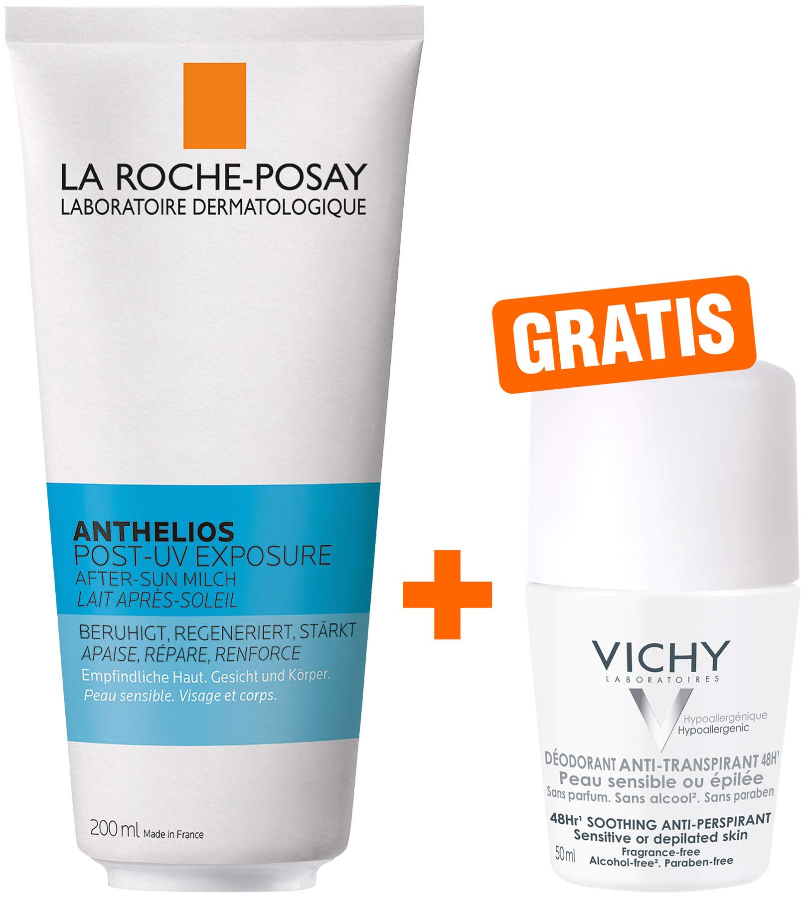 La Roche Posay Anthelios After Sun Milch 200 ml + gratis Vichy Deo Roll-on Anti Flecken 48h 50 ml