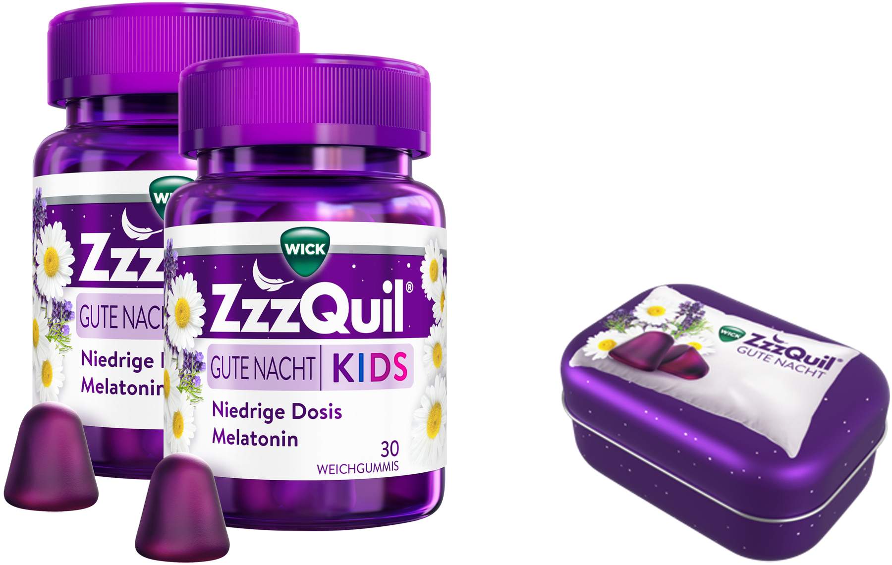 Wick ZzzQuil Kids 2 x 30 Weichgummis + gratis Wick ZzzQuil Reise-Dose 1 Stück