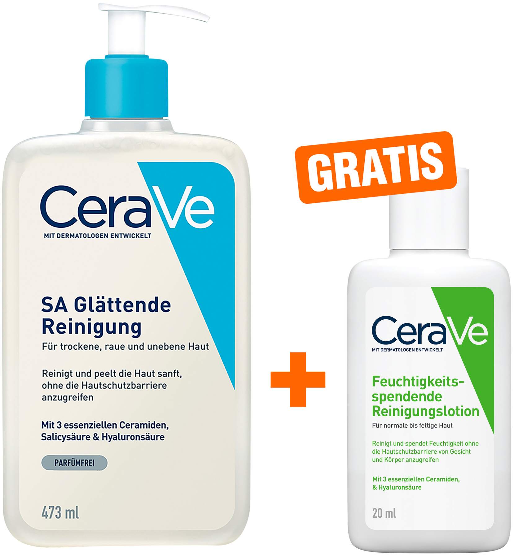 CeraVe SA Glättende Reinigung 473 ml + gratis Feuchtigkeitsspendende Reinigungslotion 20 ml