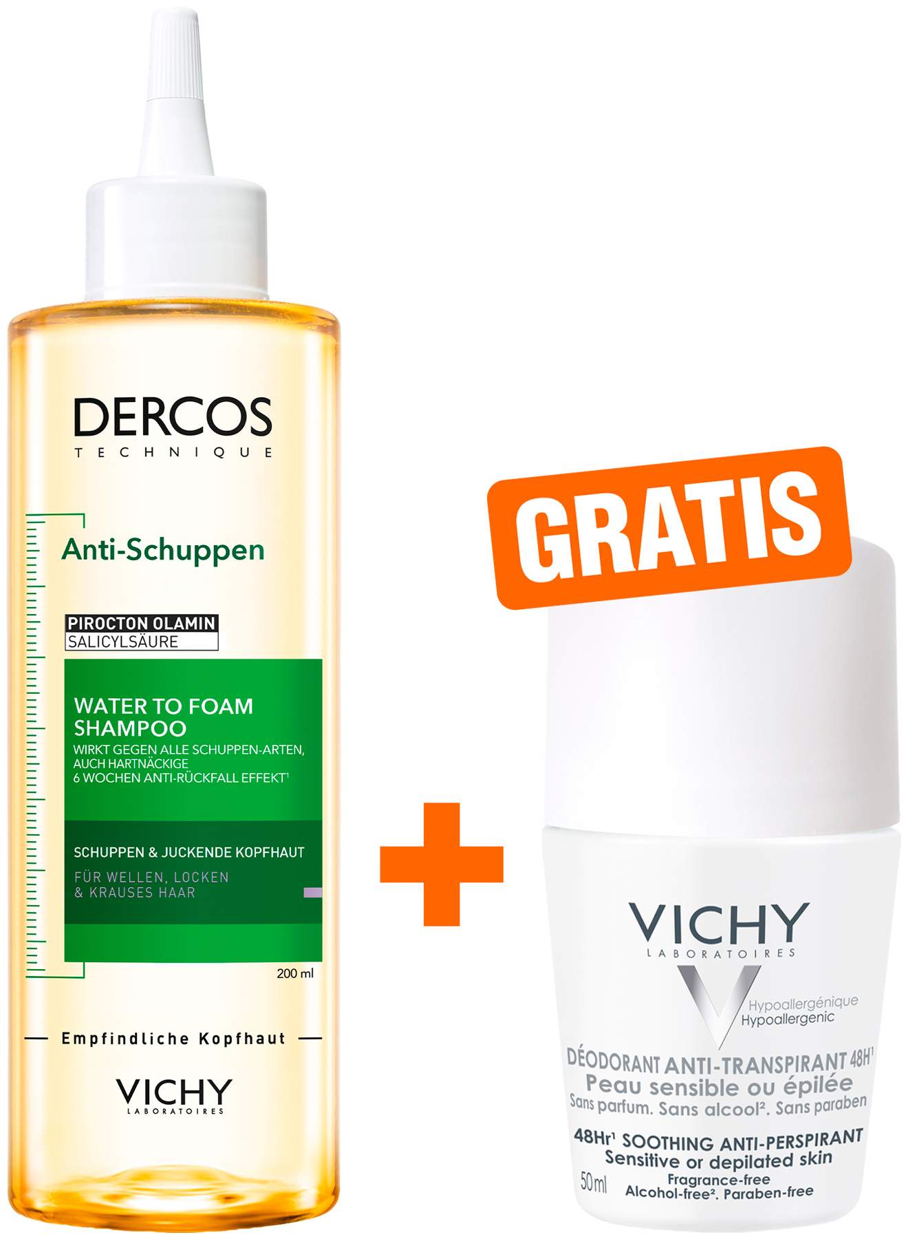 Vichy Dercos Anti-Schuppen Locken Shampoo 200 ml + gratis Vichy Deo Roll-on Anti Flecken 48h 50ml