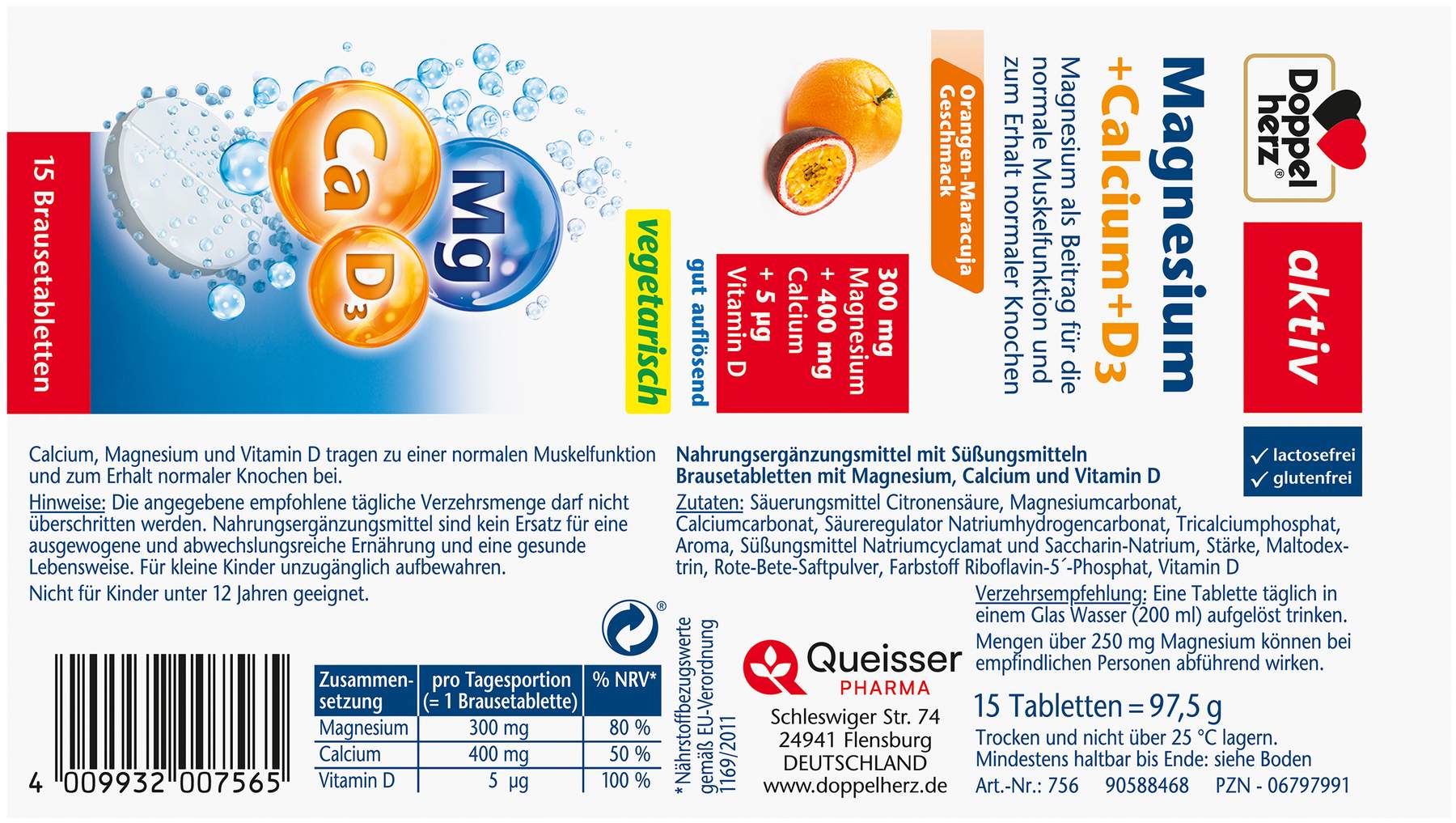 Doppelherz Aktiv Magnesium + Calcium + D3 15 Brausetabletten