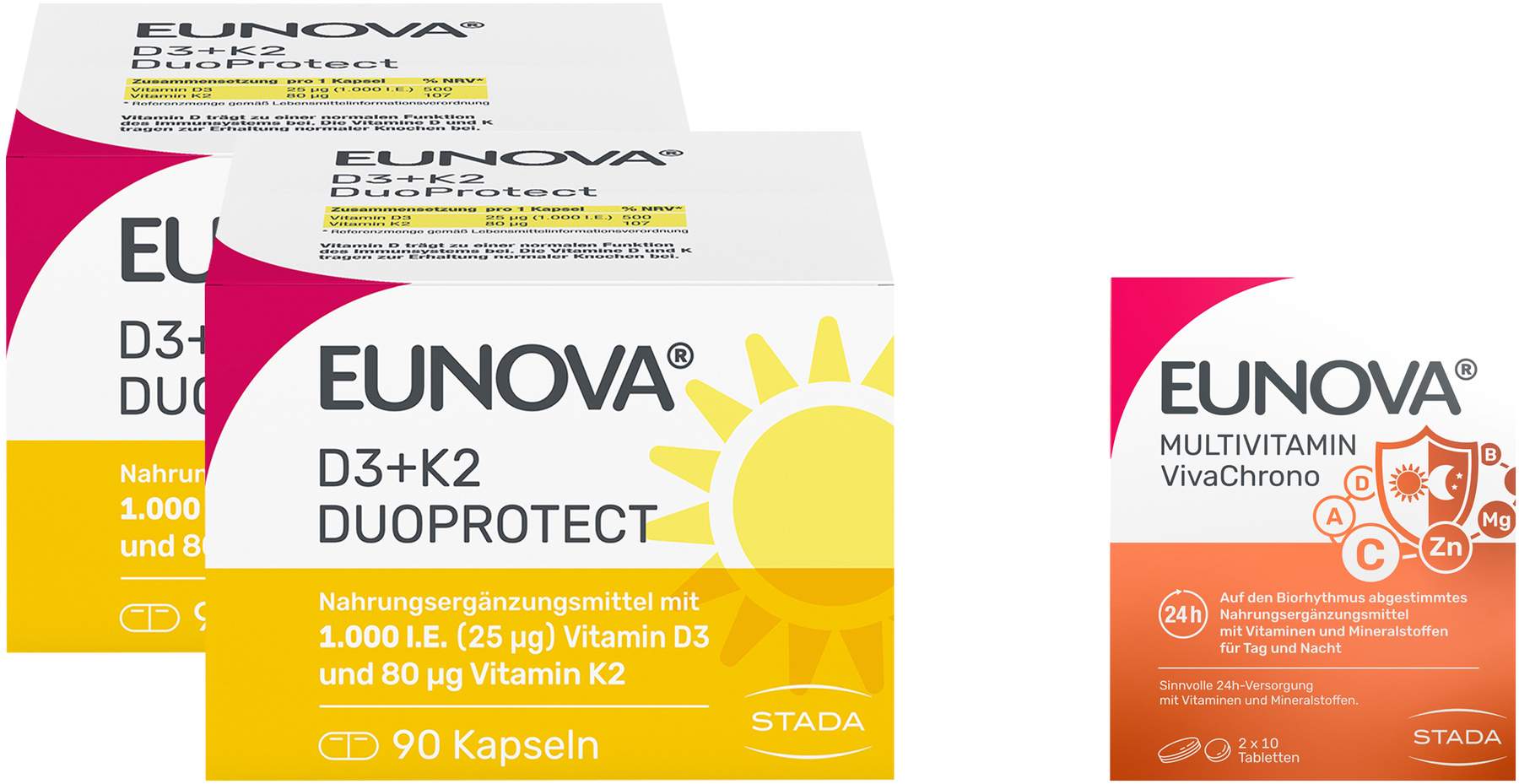 Eunova DuoProtect D3 + K2 1000 I.E. 2 x 90 Kapseln + gratis Eunova VivaChrono 2 x 10 Tabletten