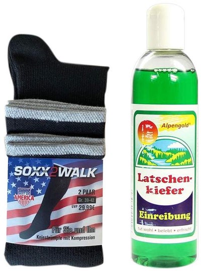 SOXX2WALK Kniestrümpfe mit Kompression, Gr.39-42, 2er Set + gratis Latschenkiefer Einreibung 250 ml