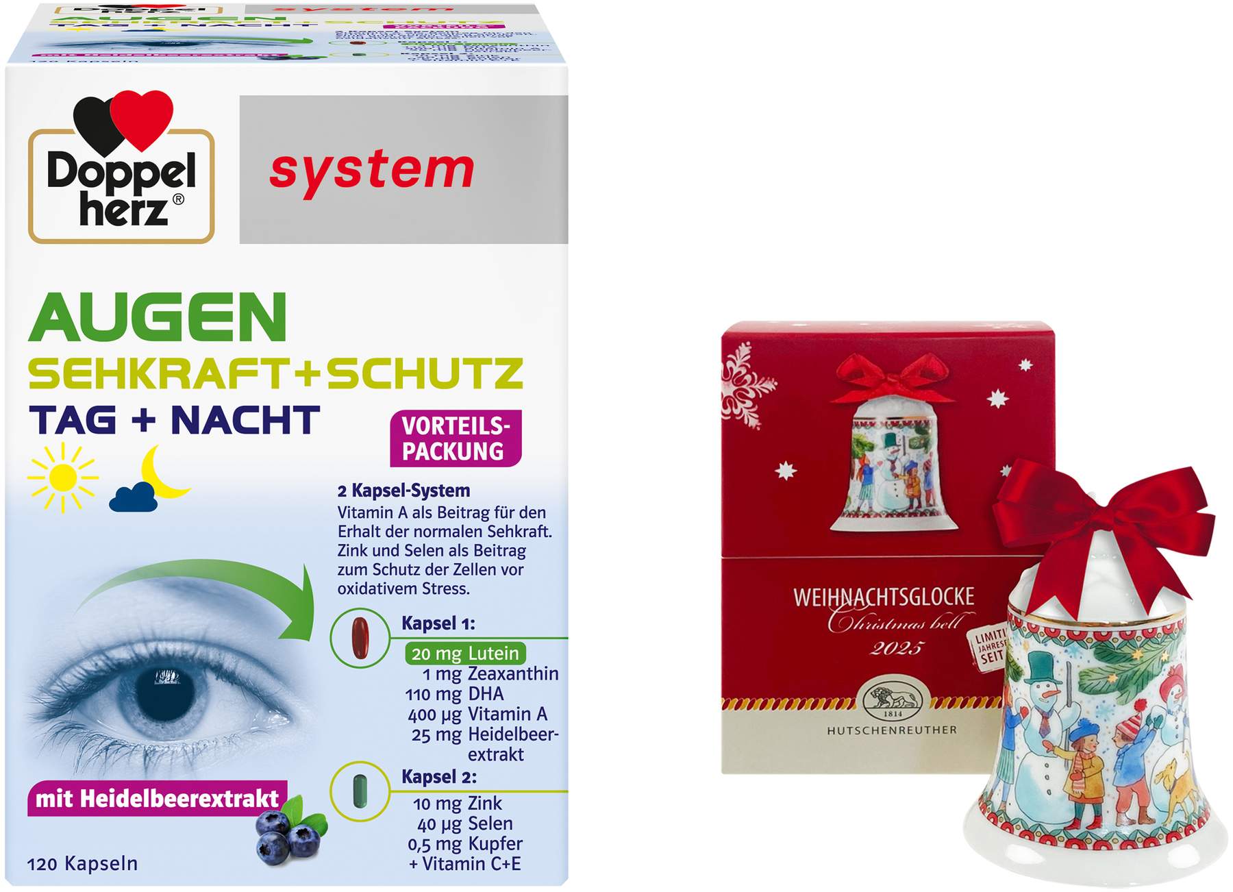 Doppelherz system Augen Sehkraft + Schutz 120 Kapseln + gratis Hutschenreuther Weihnachtsglocke original 1 Stück
