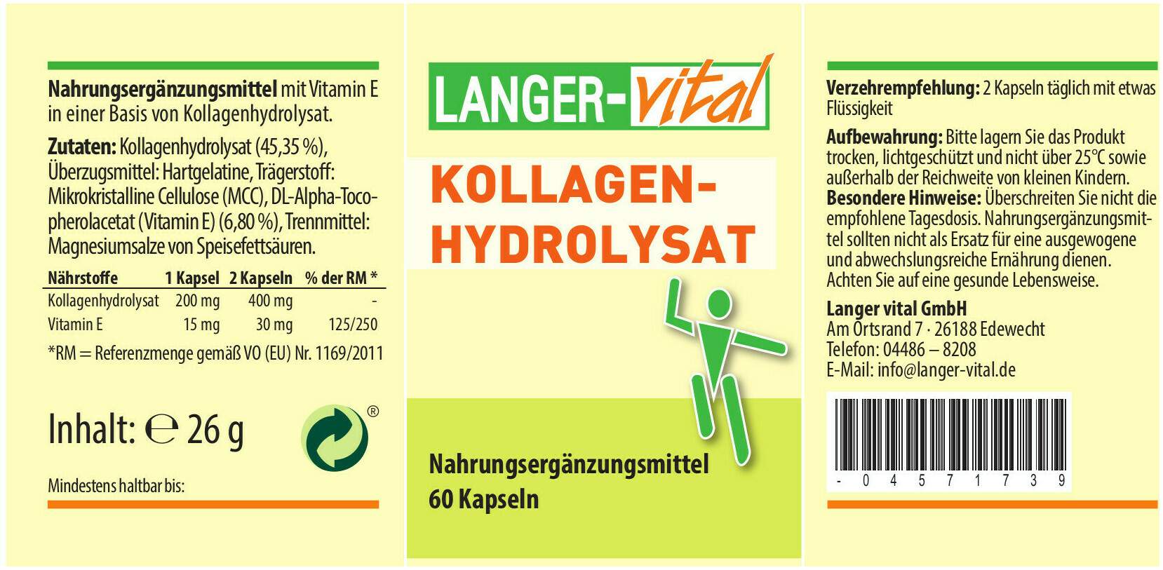 Kollagen Hydrolysat 400 Pro Tag 60 Kapseln