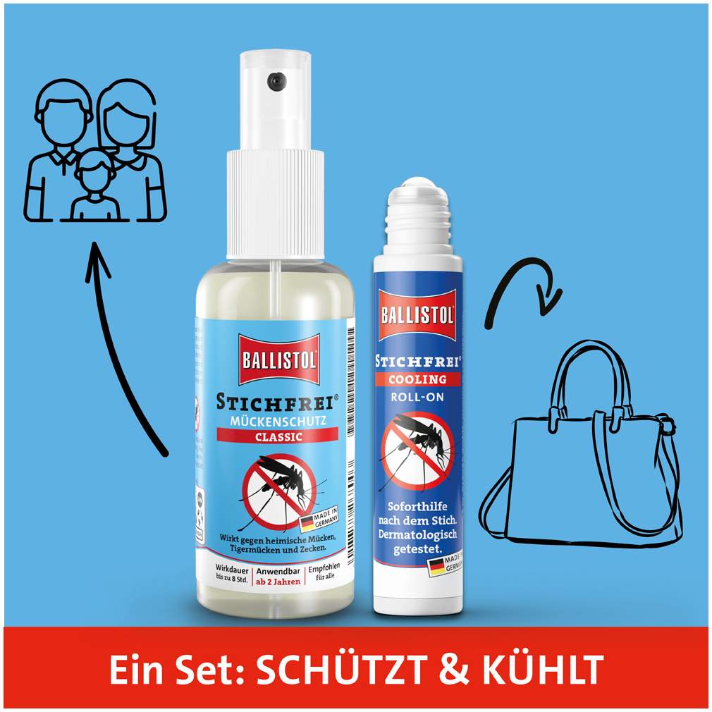 Ballistol Stichfrei Classic Pumpspray 100 ml + Stichfrei Cooling Roll-on 10 ml