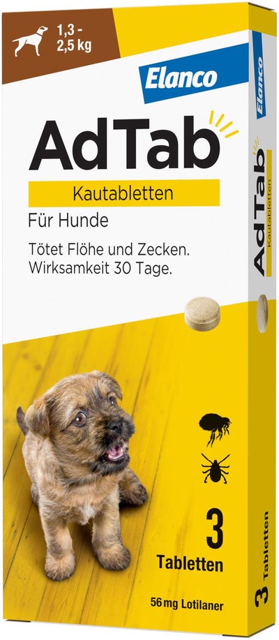 AdTab 56 mg für sehr kleine Hunde (1,3-2,5 kg) 3 Kautabletten