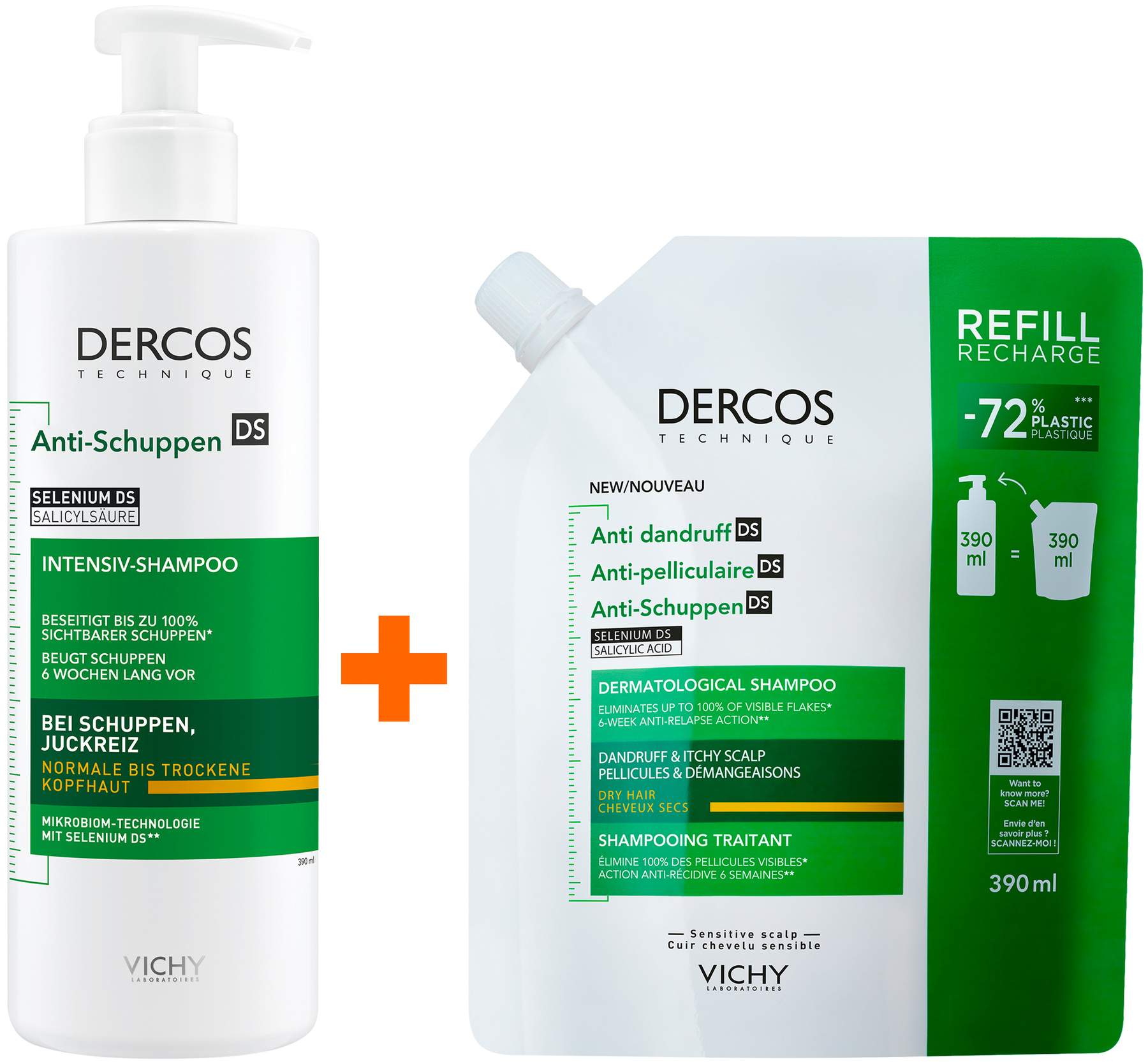 Vichy Dercos Anti-Schuppen Shampoo Trockene Kopfhaut 390 ml + Anti-Schuppen Shampoo Trockene Kopfhaut 390 ml Refill