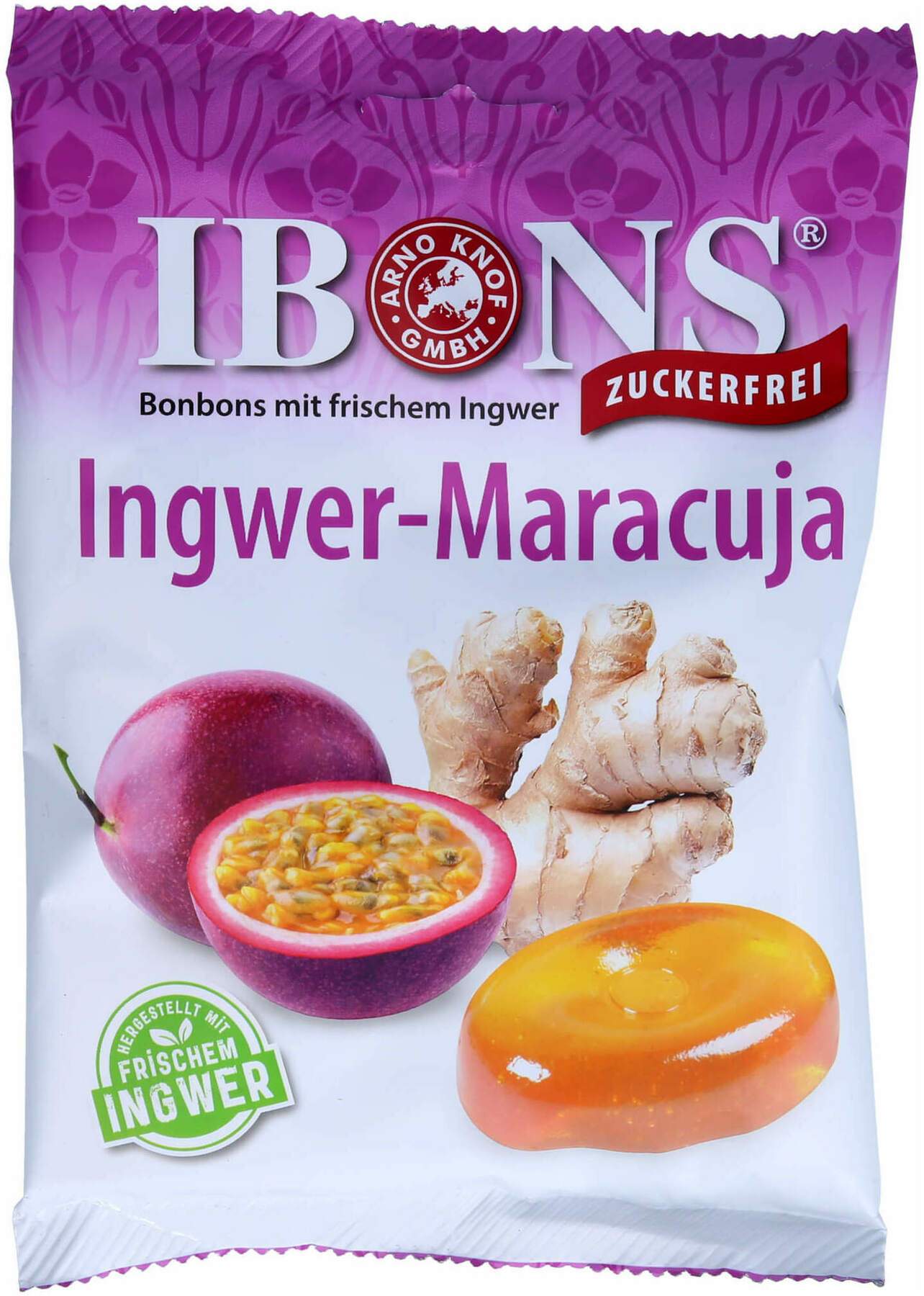 Ibons Ingwer Maracuja O.Zucker Tüte Lutschbonbons 75g