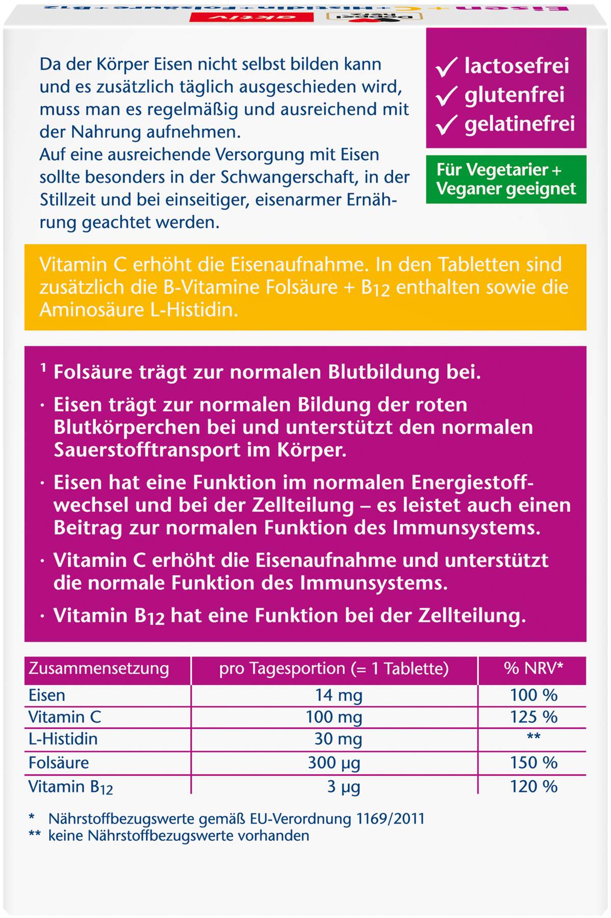 Doppelherz Aktiv Eisen + Vitaminc + L-Histidin 30 Tabletten