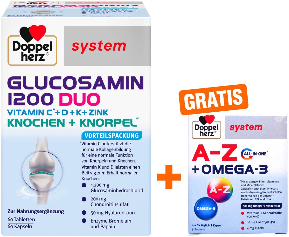 Doppelherz system Glucosamin 1200 Duo 120 Tabletten + gratis Doppelherz A-Z + Omega-3 all-in-one system 5 Kapseln