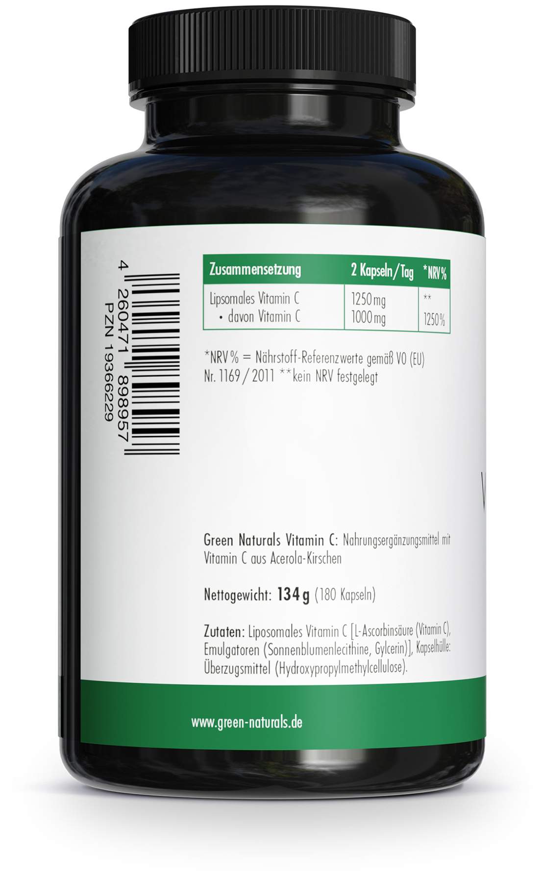 Green Naturals Vitamin C 1250 mg liposomal vegan 180 Kapseln