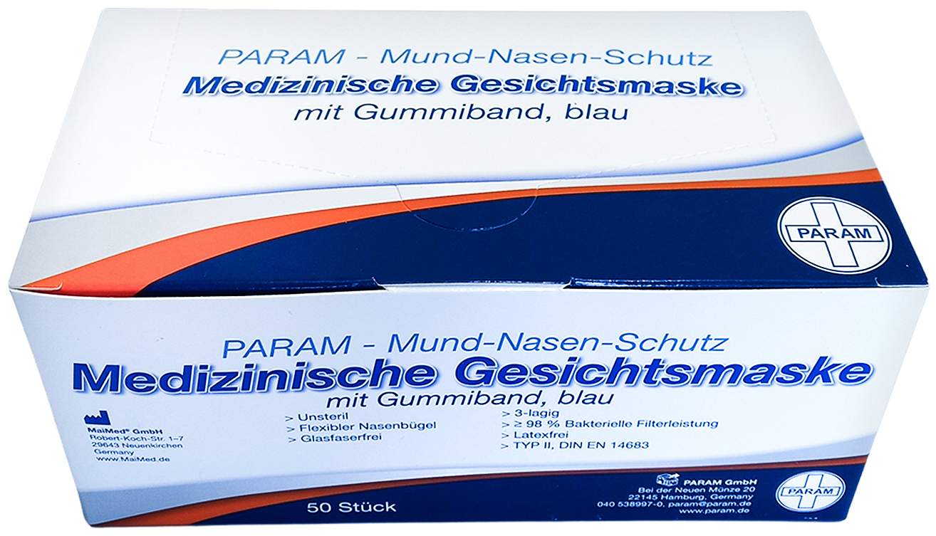 Mundschutz 3lagig Einweg M.Gummiband Blau
