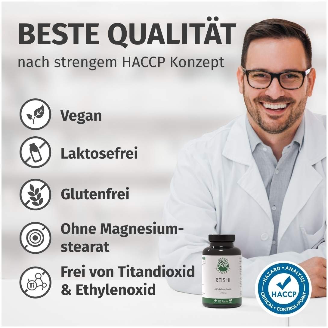 Green Naturals Reishi 650 mg Hochdosiert Vegan 180 Kapseln