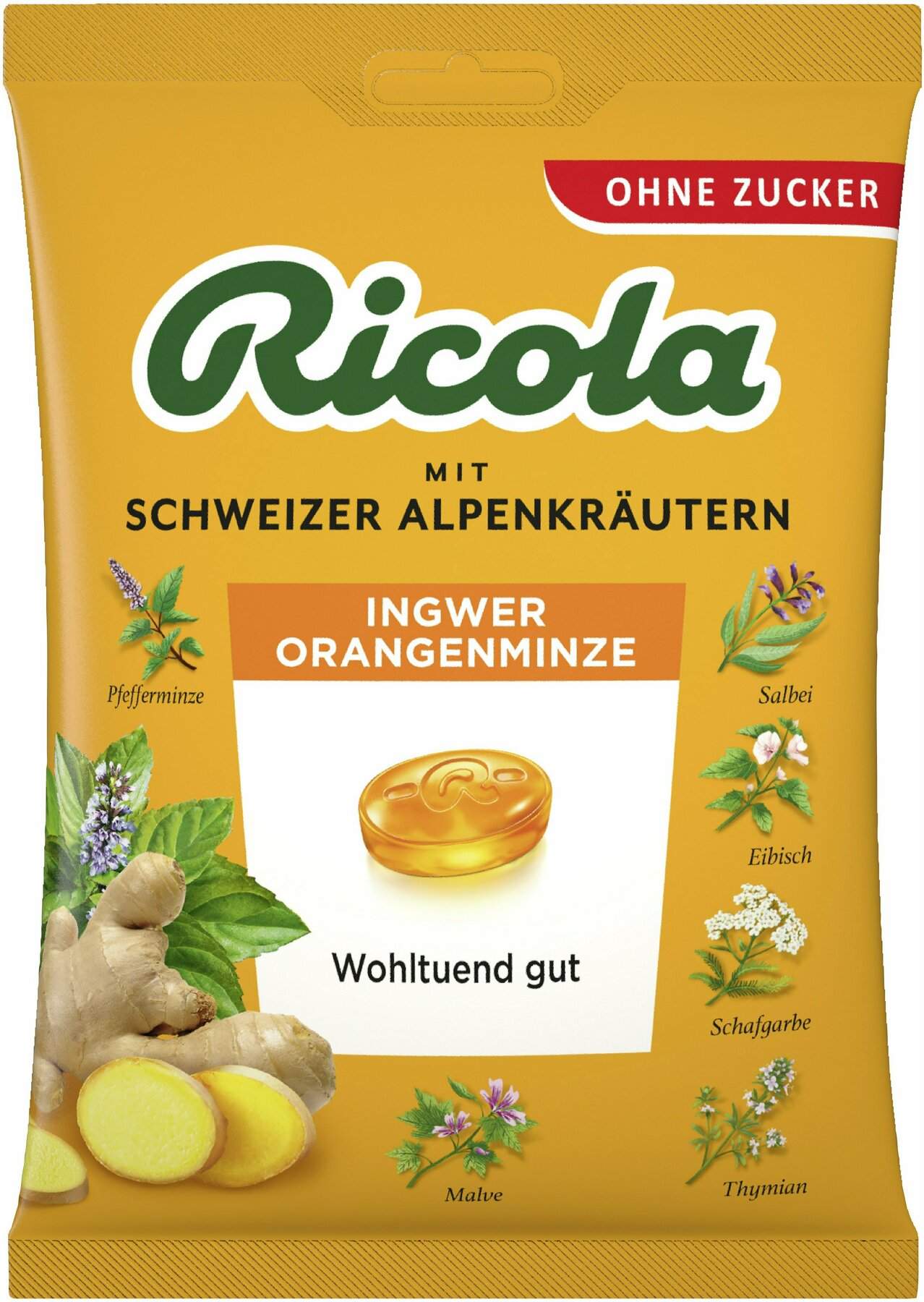Ricola Ingwer Orangenminze - Schweizer Hustenbonbon 50 G