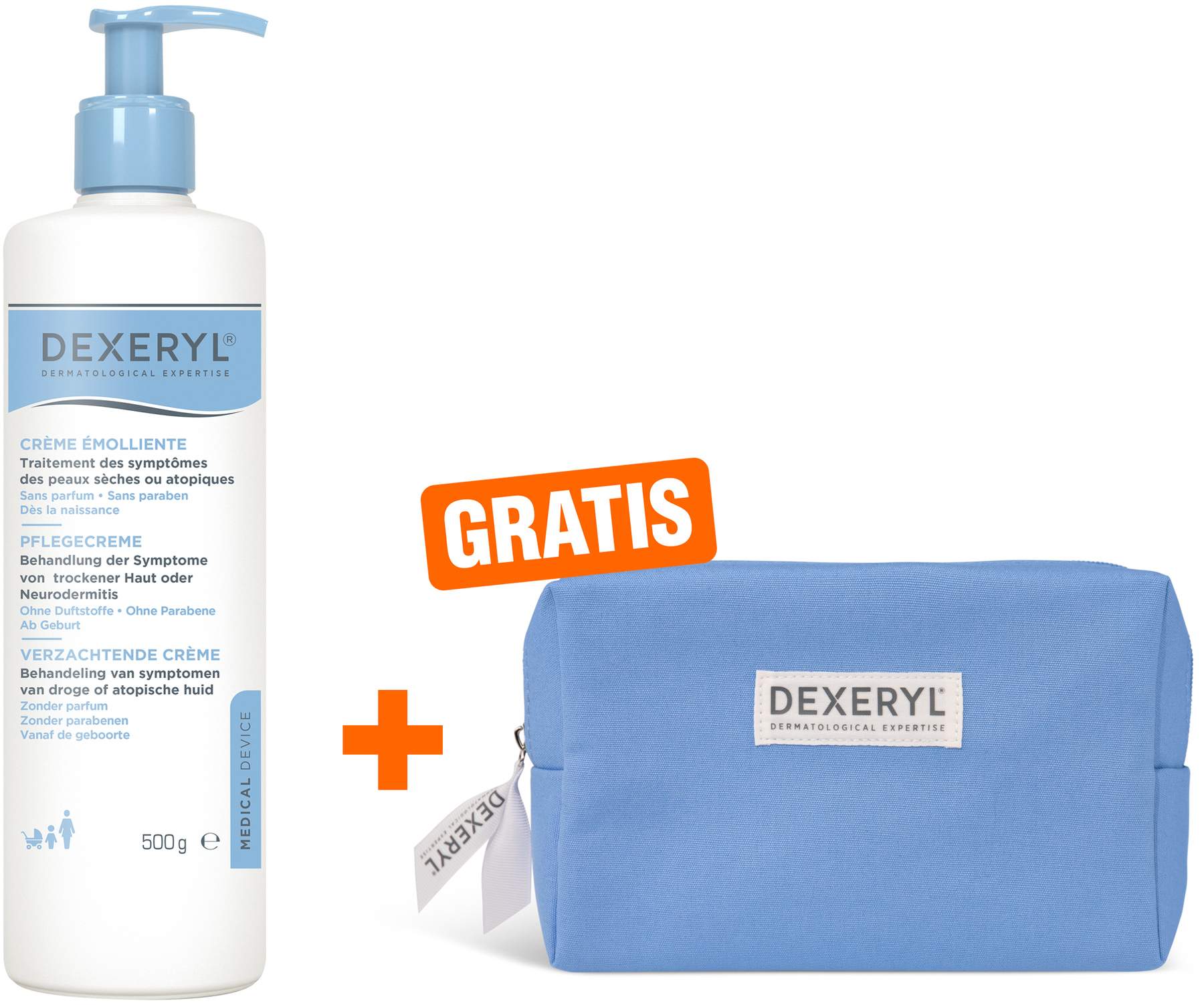 Dexeryl Pflegecreme 500 g + gratis Kosmetiktasche