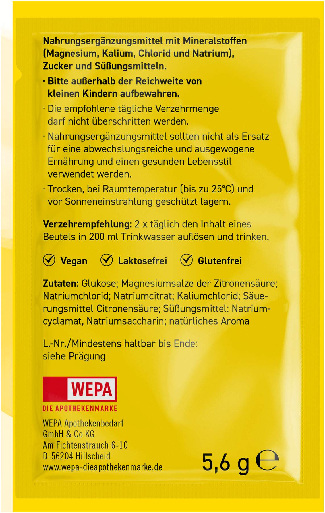WEPA Elektrolyte Pulver Zitrone 20 Beutel