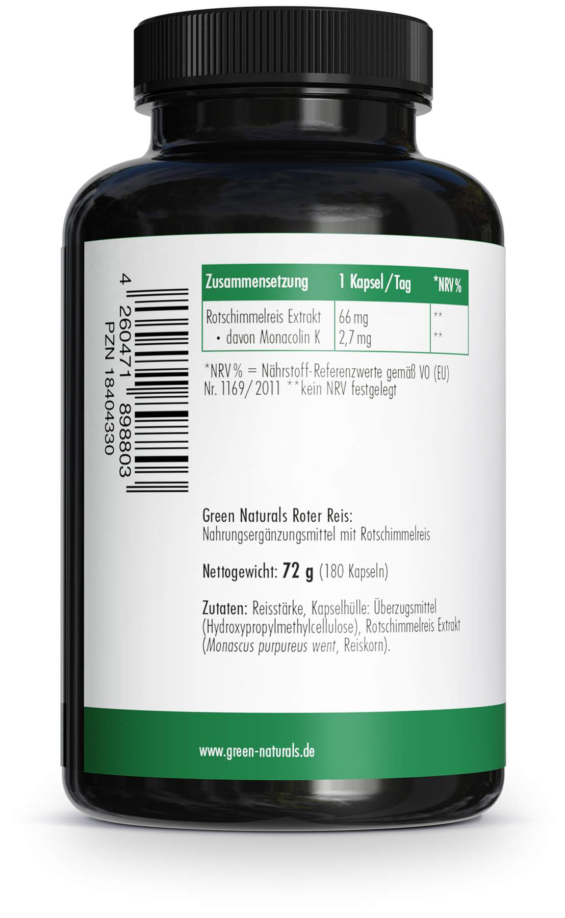 Green Naturals Roter Reis Monacolin K 180 Kapseln