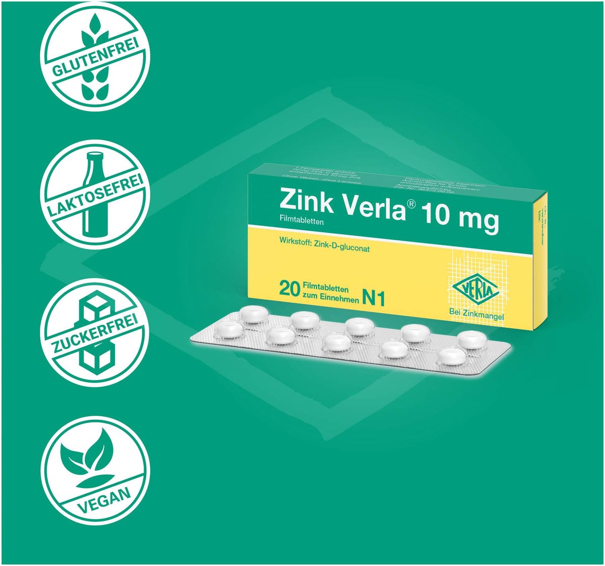 Zink Verla 10 mg 20 Filmtabletten
