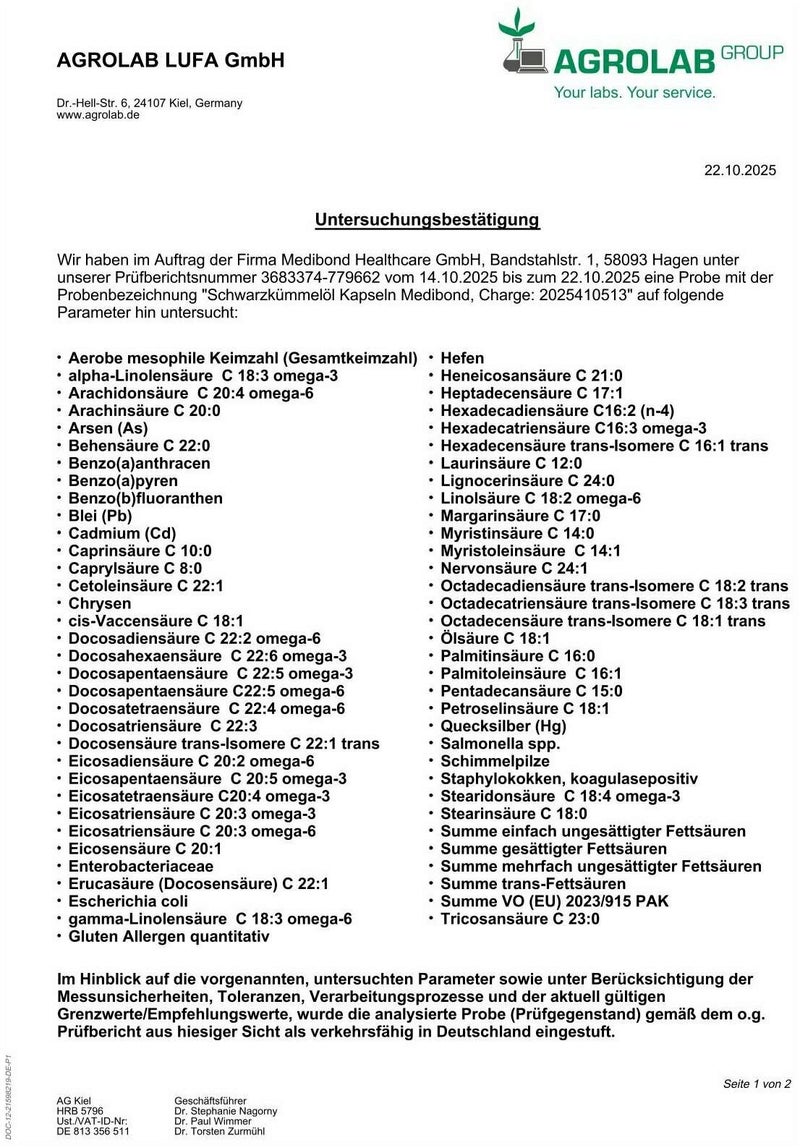 Schwarzkümmelöl Medibond 120 Kapseln