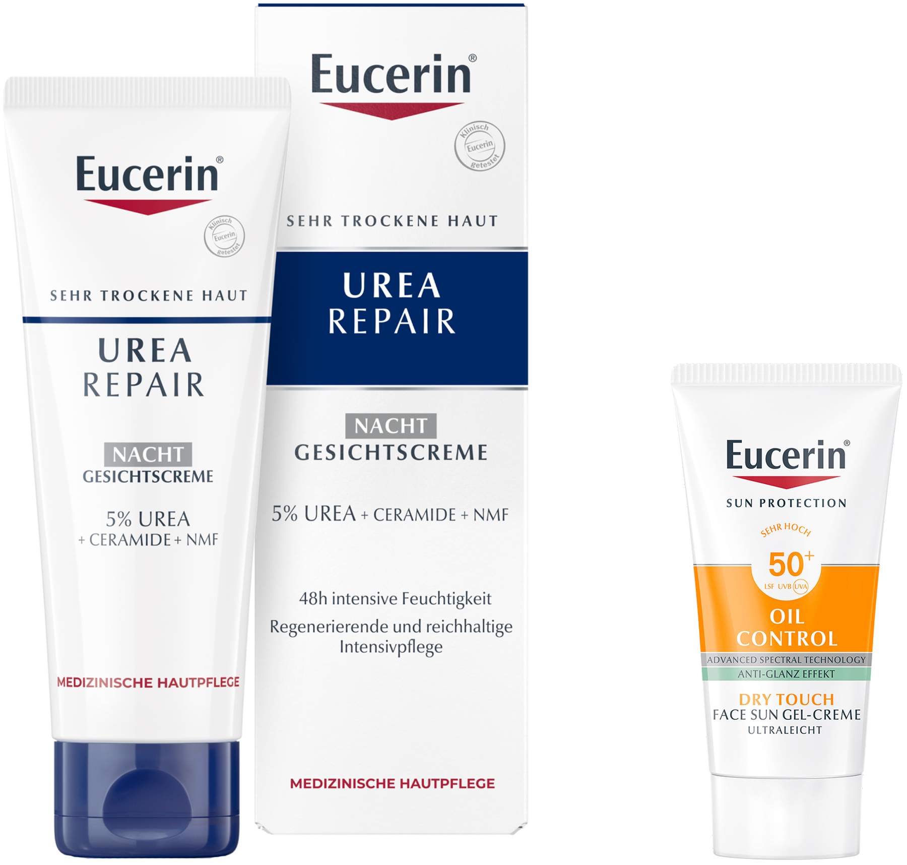 Eucerin UreaRepair Gesichtscreme Nacht 5% 50 ml + gratis Eucerin Sun Gel-Creme Oil Control 20 ml