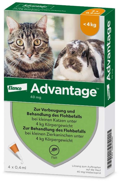 Advantage 40 mg für Katzen und Zierkaninchen bis 4 kg 4 x 0,4 ml Lösung