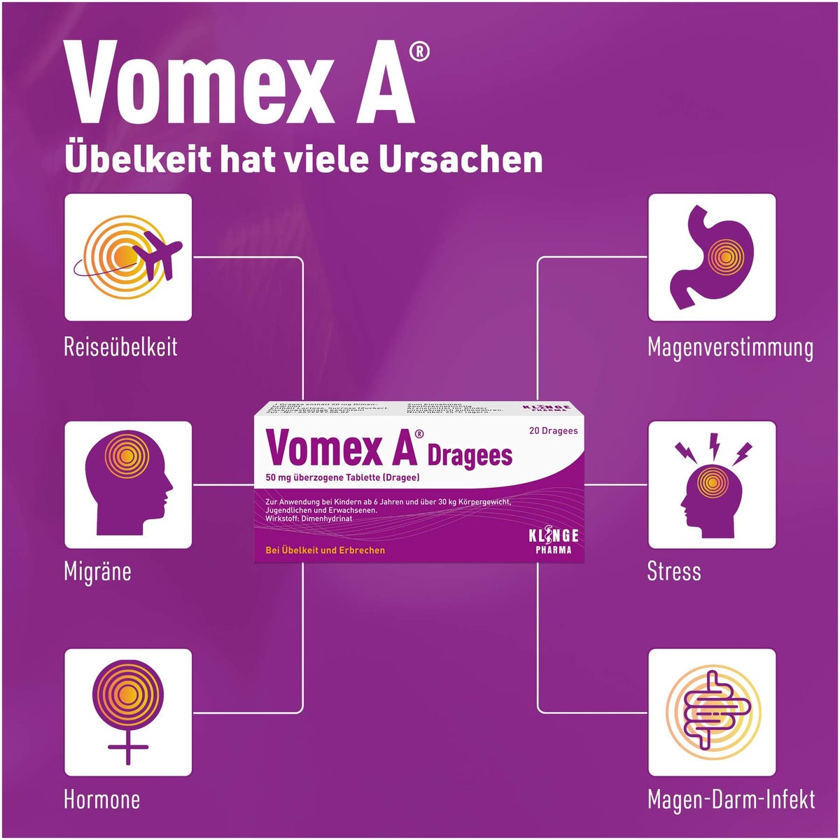 Vomex A Dragees 50 mg 20 überzogene Tabletten