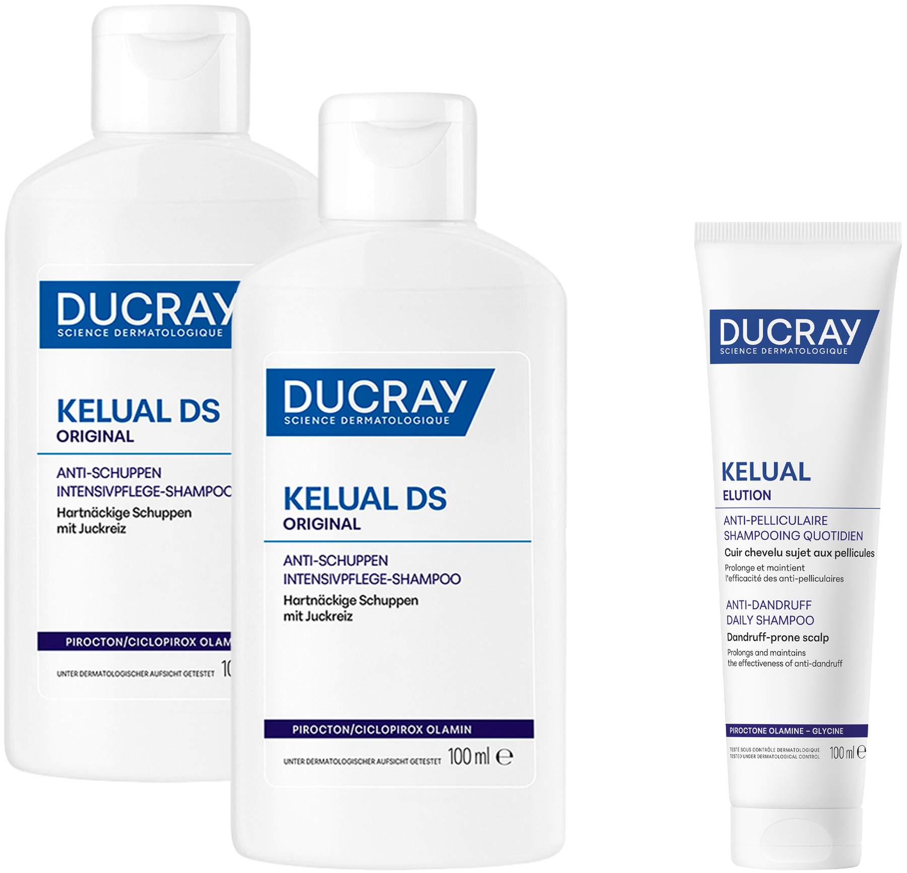 Ducray Kelual DS Shampoo 2 x 100 ml + gratis Elution ausgl.Shampoo 100 ml