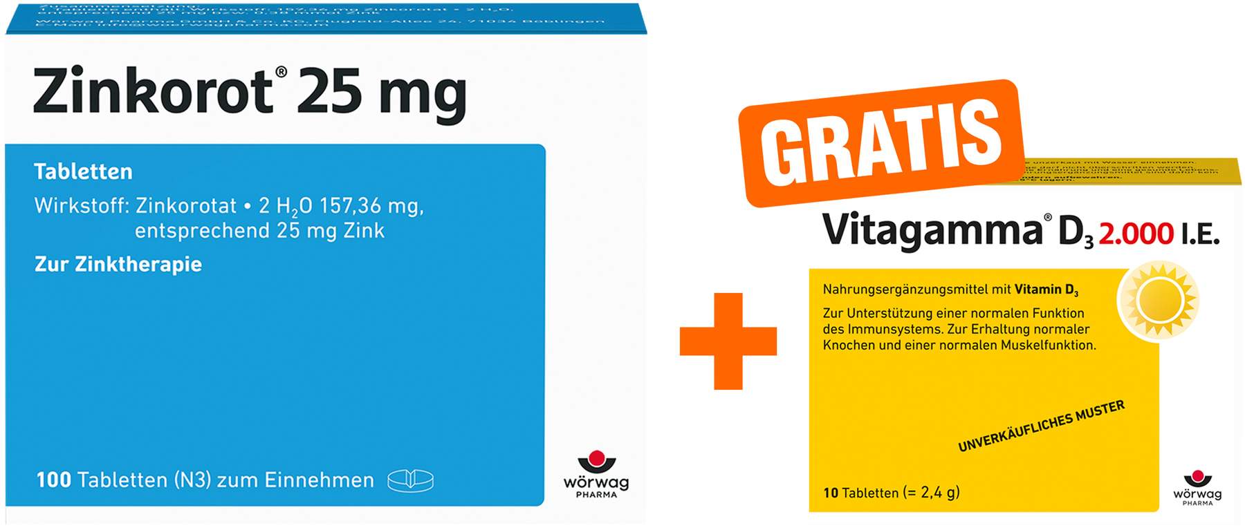 Zinkorot 25 mg 100 Tabletten + gratis Vitagamma D3 2.000 I.E 10 Tabletten