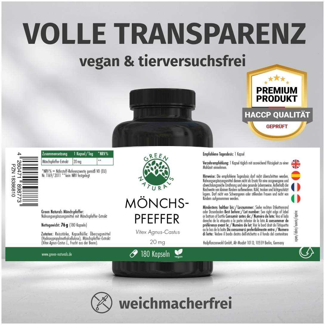 Green Naturals Mönchspfeffer 20mg Hochdosiert 180 Kapseln