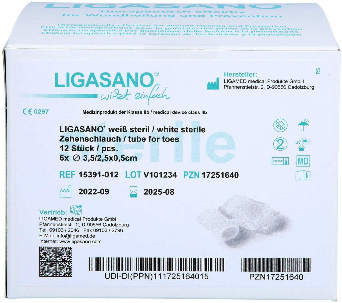 Ligasano Weiß Zehenschlauch 3,5x6 cm Steril Groß 1