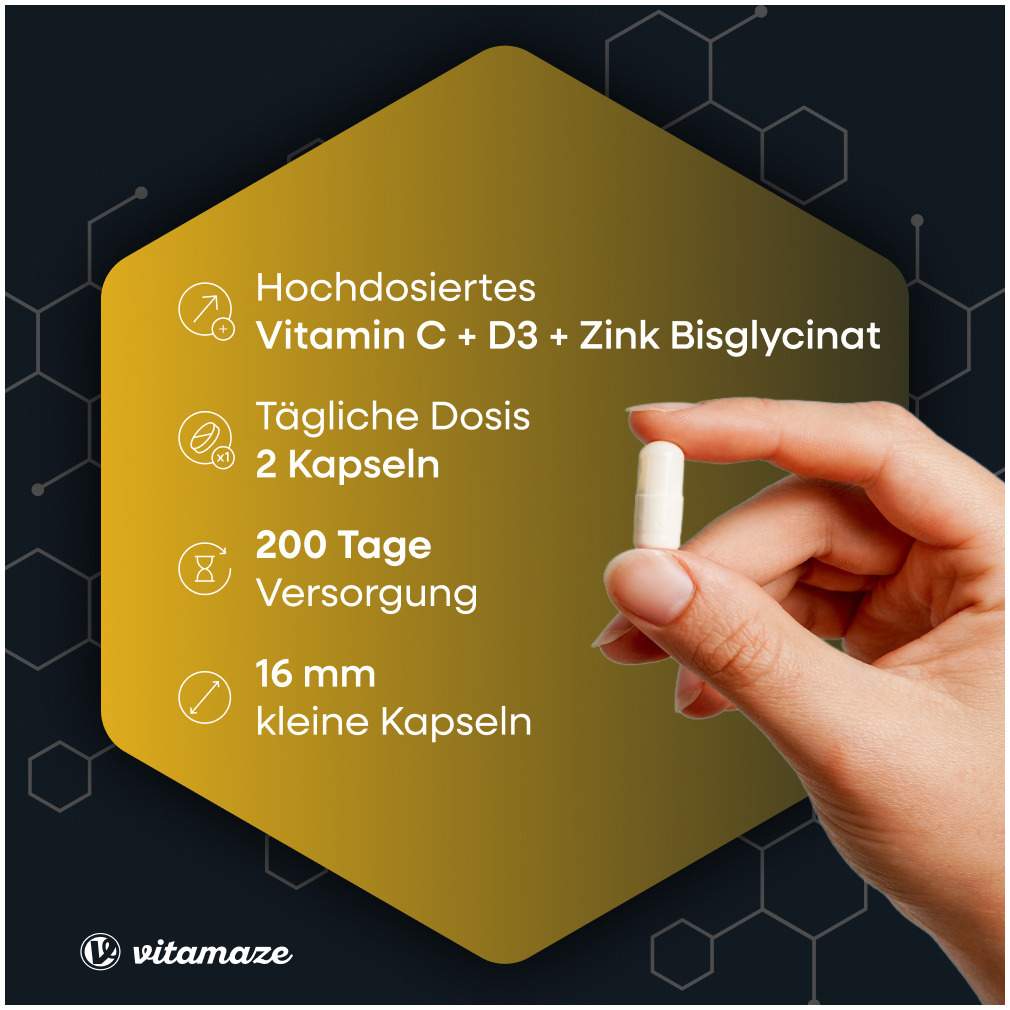 Vitamin C + D3 + Zink Bisglycinat vegetarisch 400 Kapseln