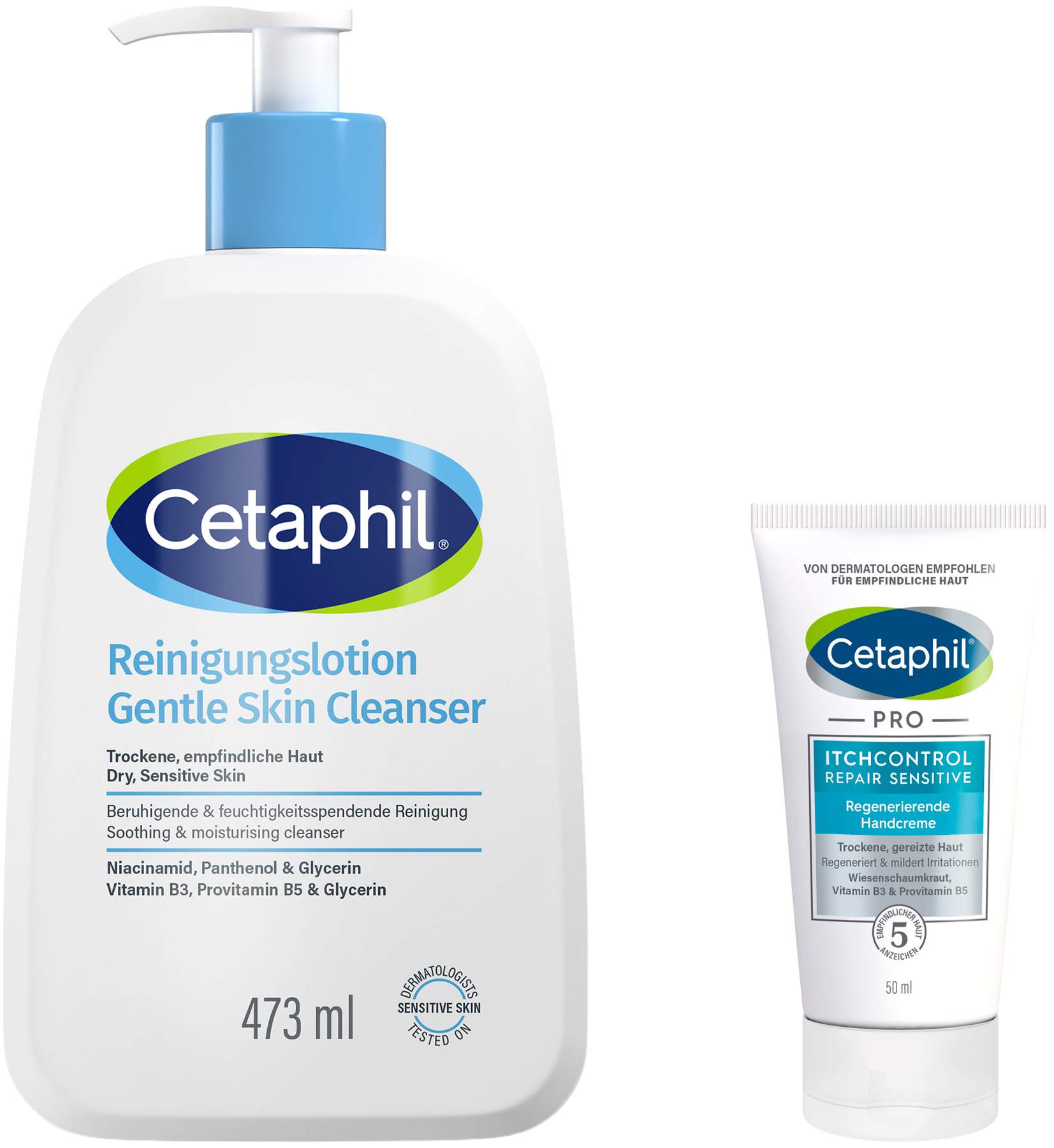 3etaphil Reinigungslotion für Körper u. Gesicht 473 ml + gratis Cetaphil Pro Itch Control Repair sensi. regen. Handcreme