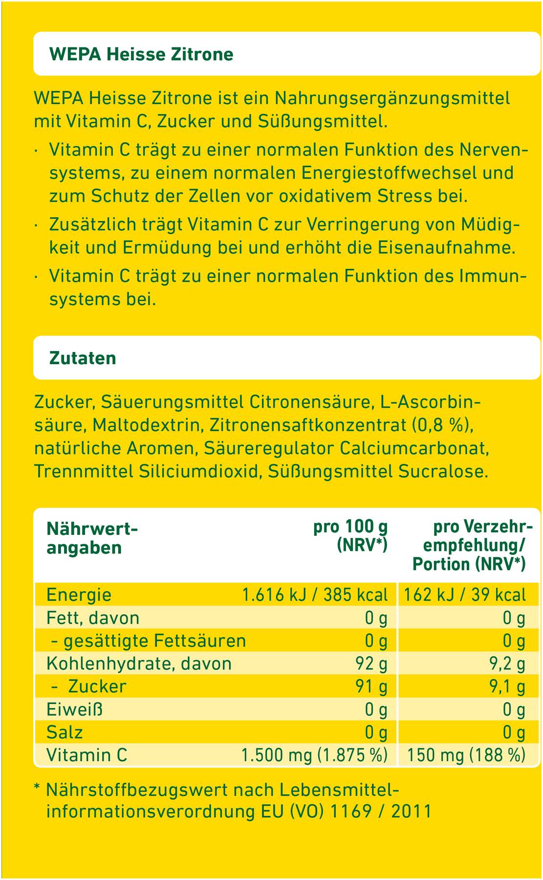 WEPA Heisse Zitrone + Vitamin C 10 X 10 G Pulver