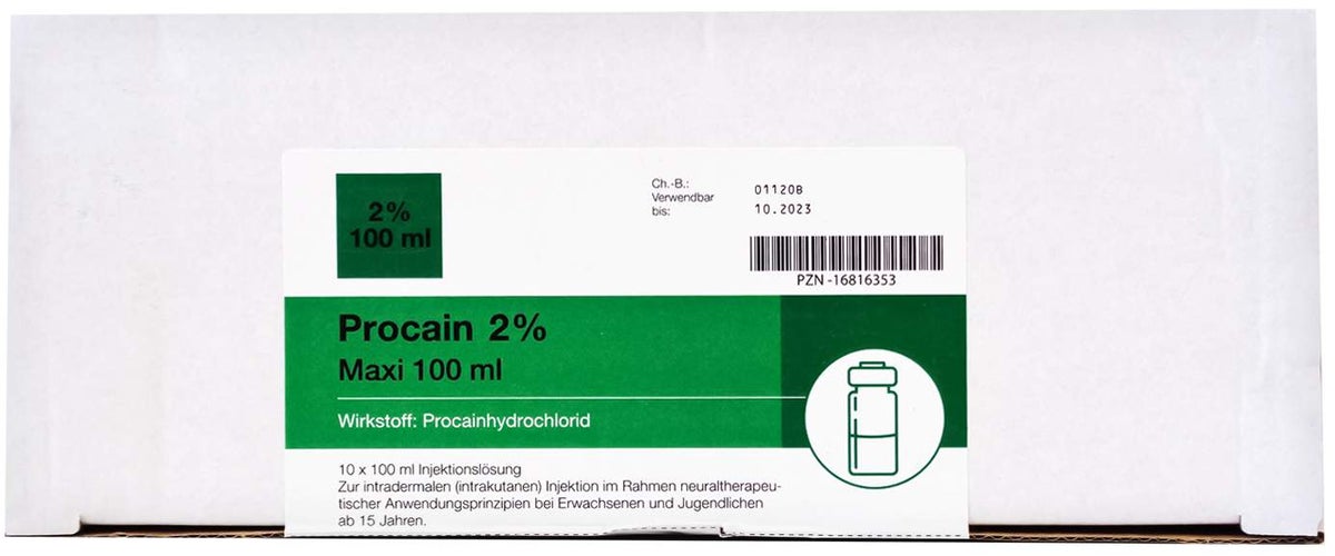 Procain Pharmarissano 2% Maxi Inj.-Lsg.Flasche 10 X 100 ml