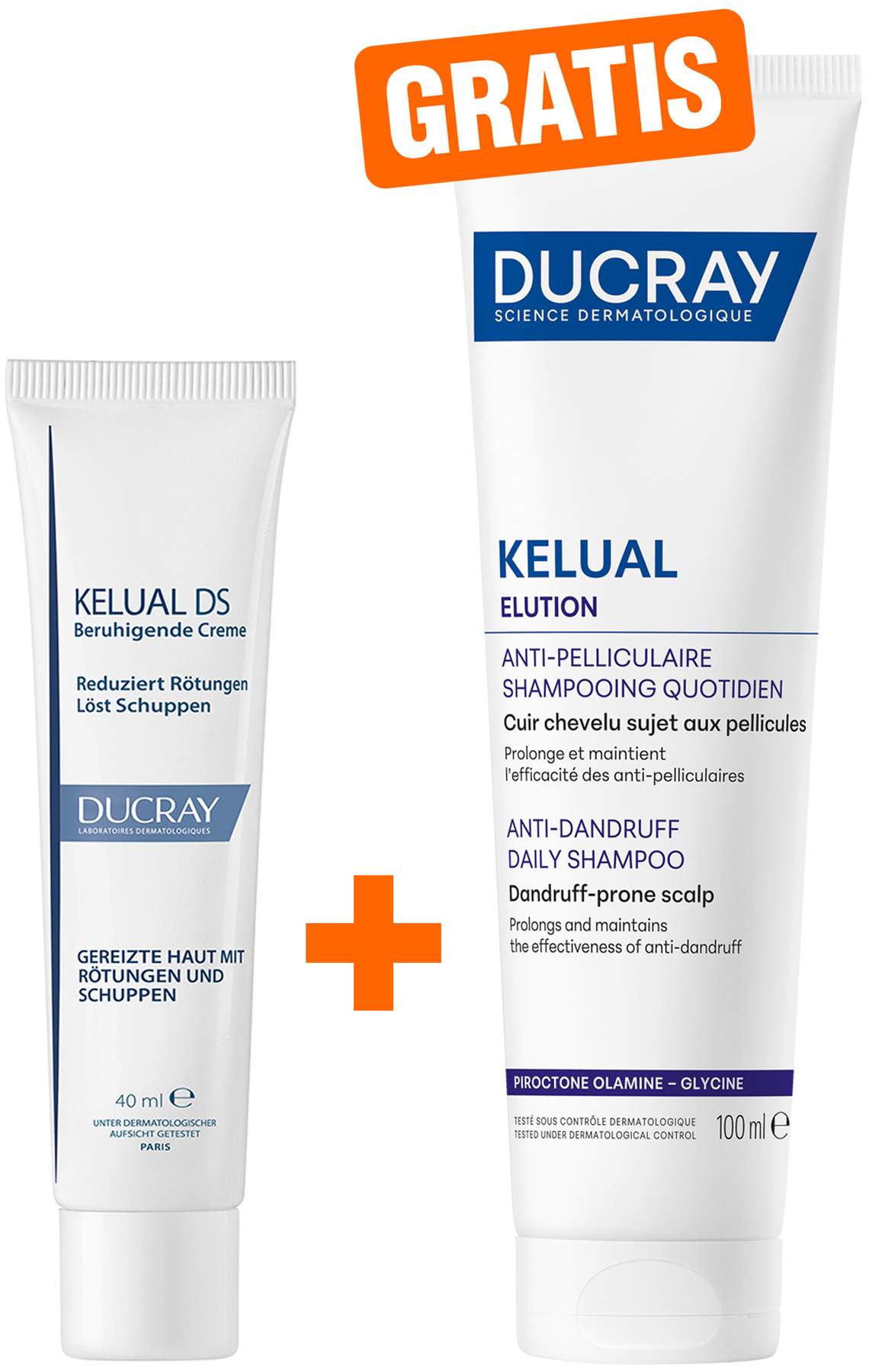Ducray Kelual DS Creme beruhigende Anti-Schuppen Creme 40 ml + gratis Elution ausgleichs Shampoo 100 ml