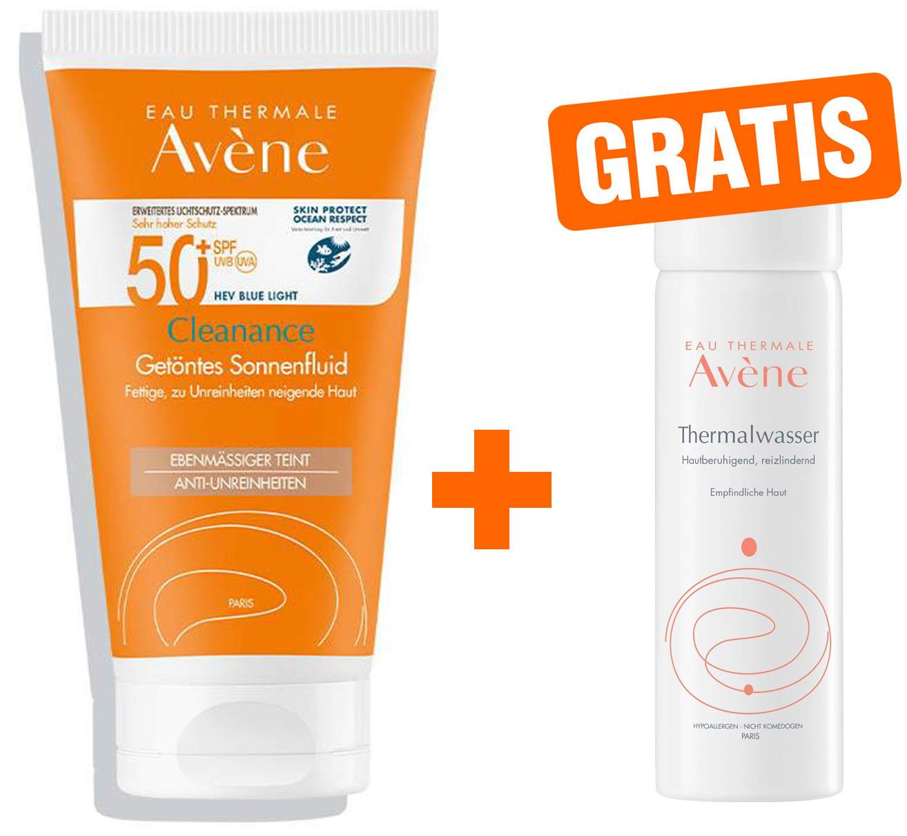 Avene Cleanance Sonne SPF 50+ Getönt 50 ml + gratis Thermalwasser Spray 50 ml