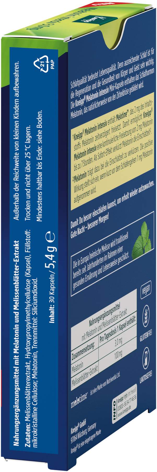 Kneipp Melatonin Intensiv 3,0 mg Hochdosiert 30 Kapseln