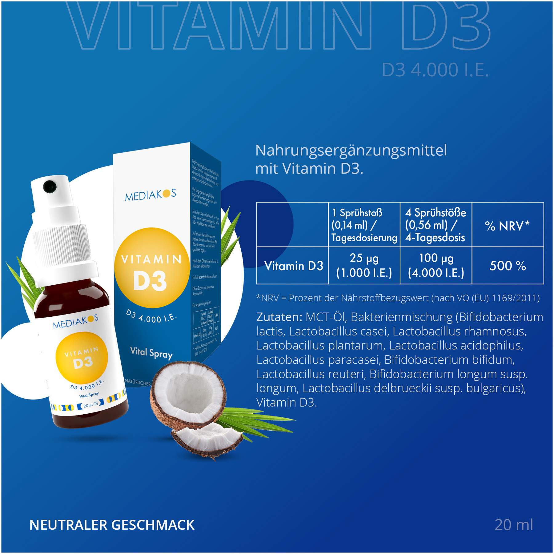 Vitamin D3 4000 I.E. Mediakos Vital Spray 20 ml