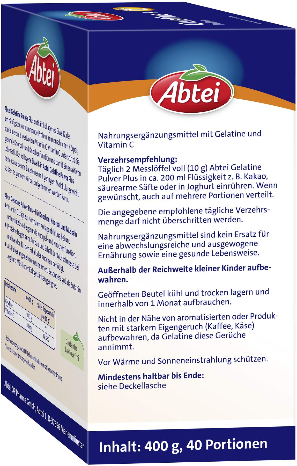 Abtei Gelatine Plus Vitamin C 400 G Pulver