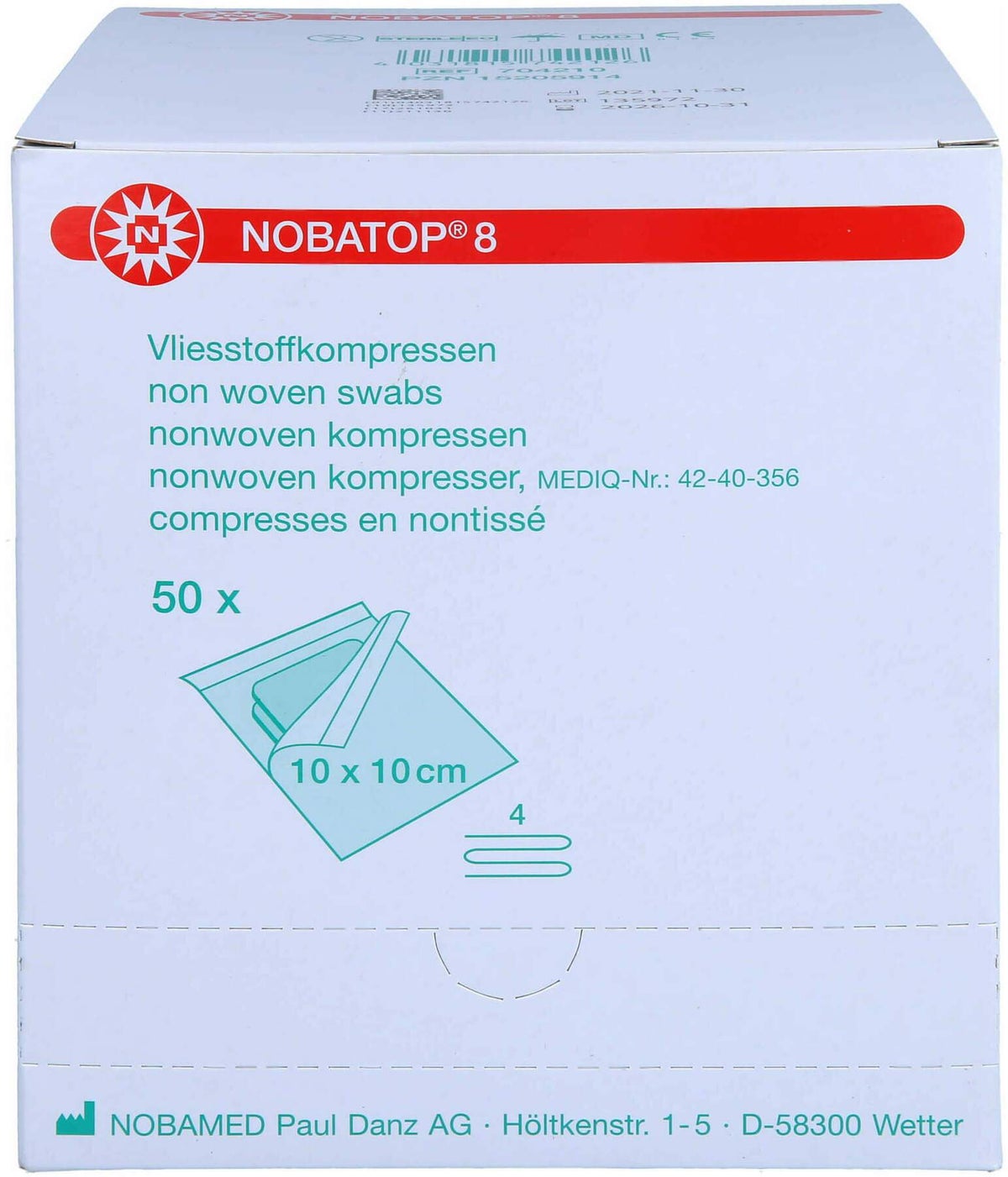 Nobatop 8 10 X 10 cm Steril 50 X 2 Kompressen