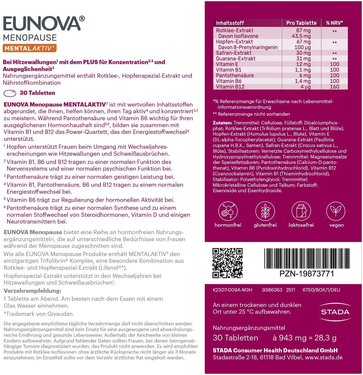 Eunova Menopause Mental Aktiv 30 Tabletten