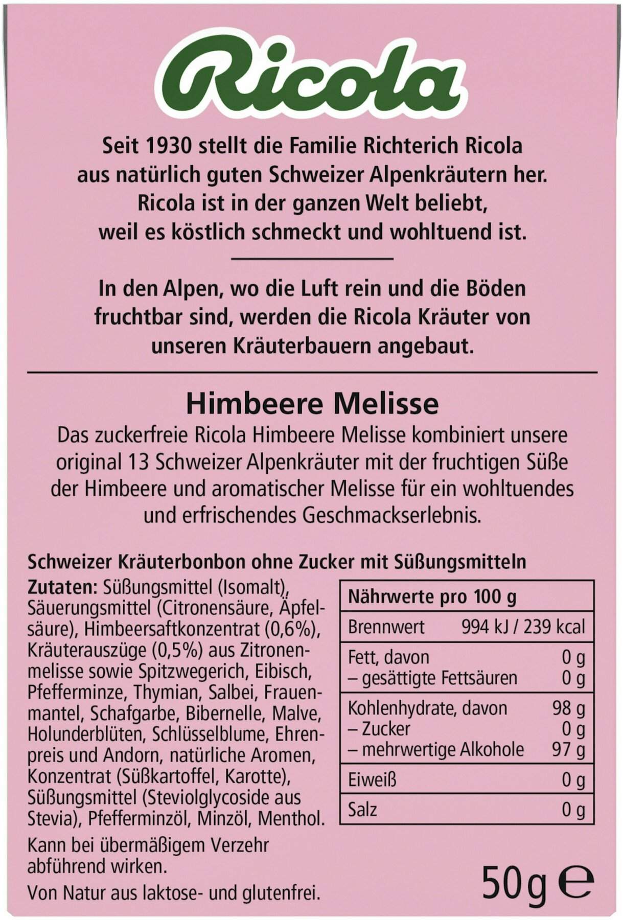 Ricola Himbeere Melisse - Schweizer Hustenbonbon 50 G