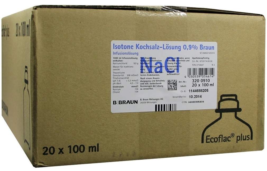 Kochsalzlösung 0,9% Ecoflac Plus 20 X 100 ml Infusionslösung