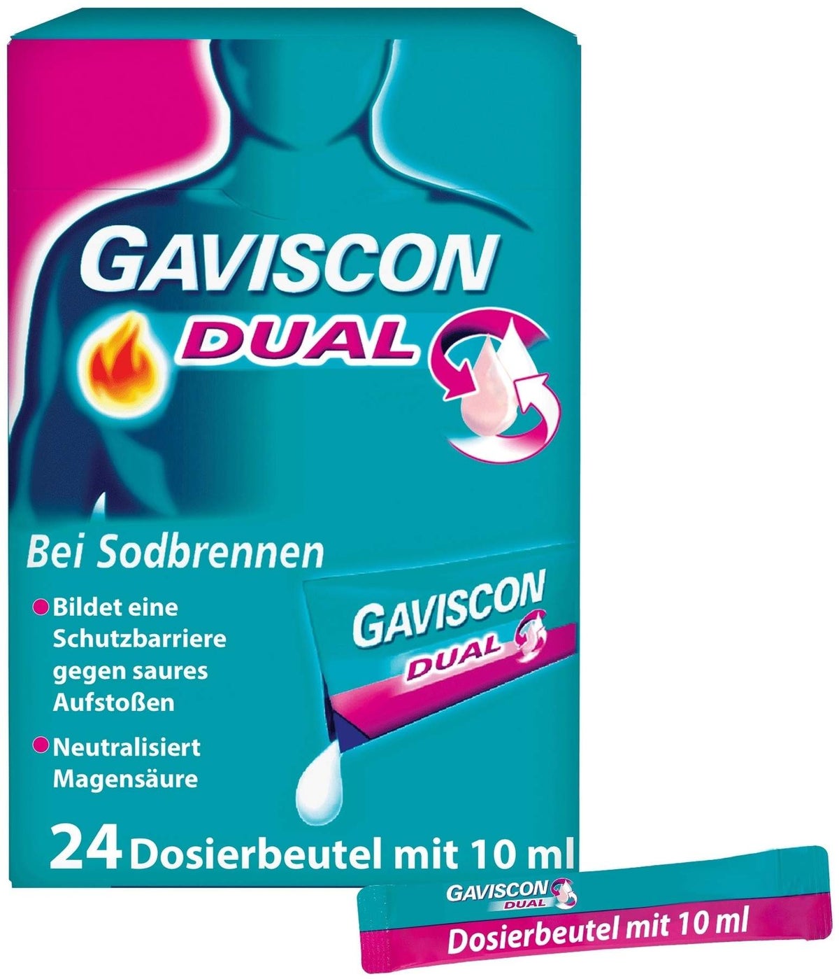 Gaviscon Dual 500 mg-213 mg-325 mg Suspension 24 x 10 ml bei Sodbrennen