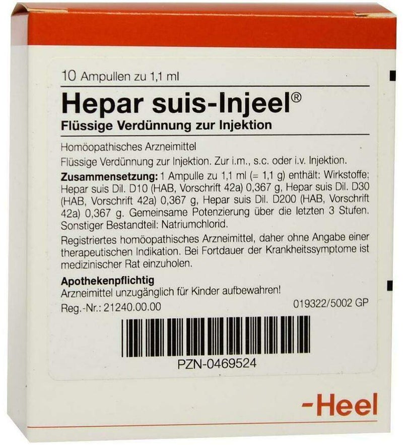 Heel Hepar Suis Injeele Verdünnung 10 Ampullen zu 1,1ml