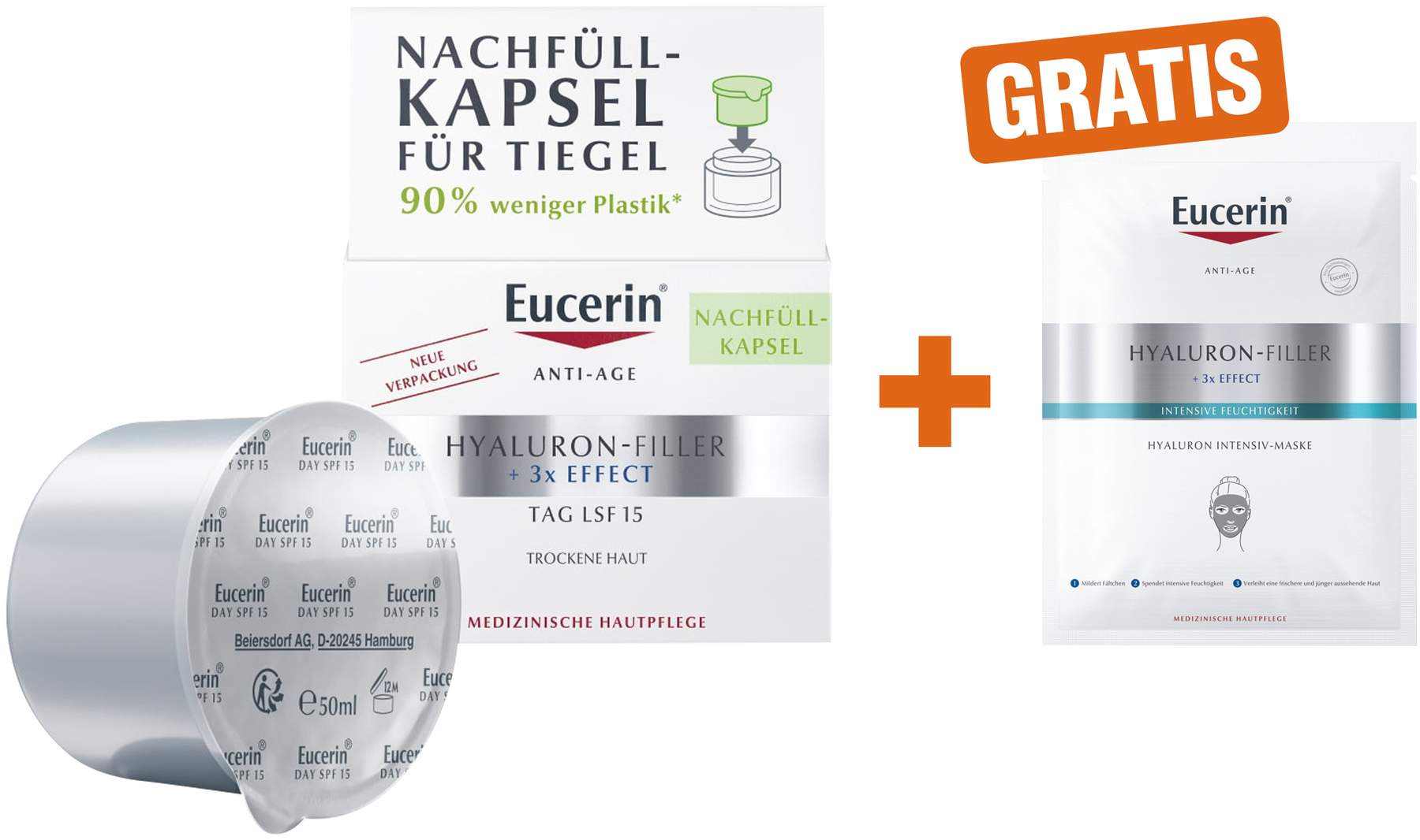 Eucerin Anti Age Hyaluron Filler Tagespflege 50 ml + gratis Anti Age Hyaluron Filler Intensiv Maske 1 Stück