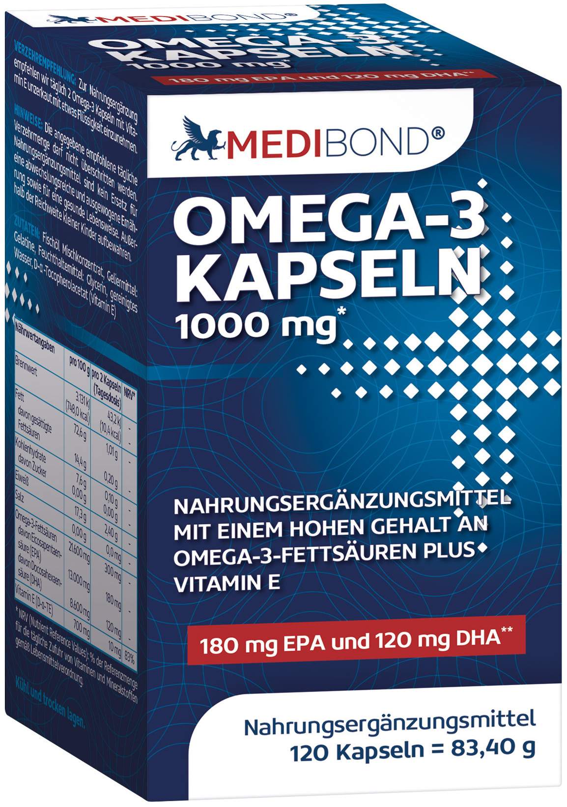 Omega 3 Kapseln 1000 mg Medibond 120 Kapseln