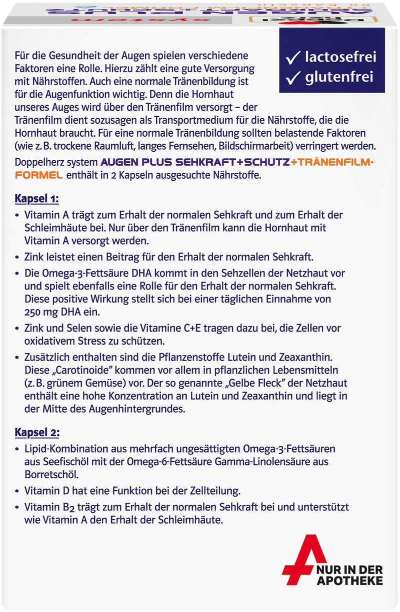 Doppelherz system Augen plus Sehkraft + Schutz + Tränenfilm-Formel 60 Kapseln