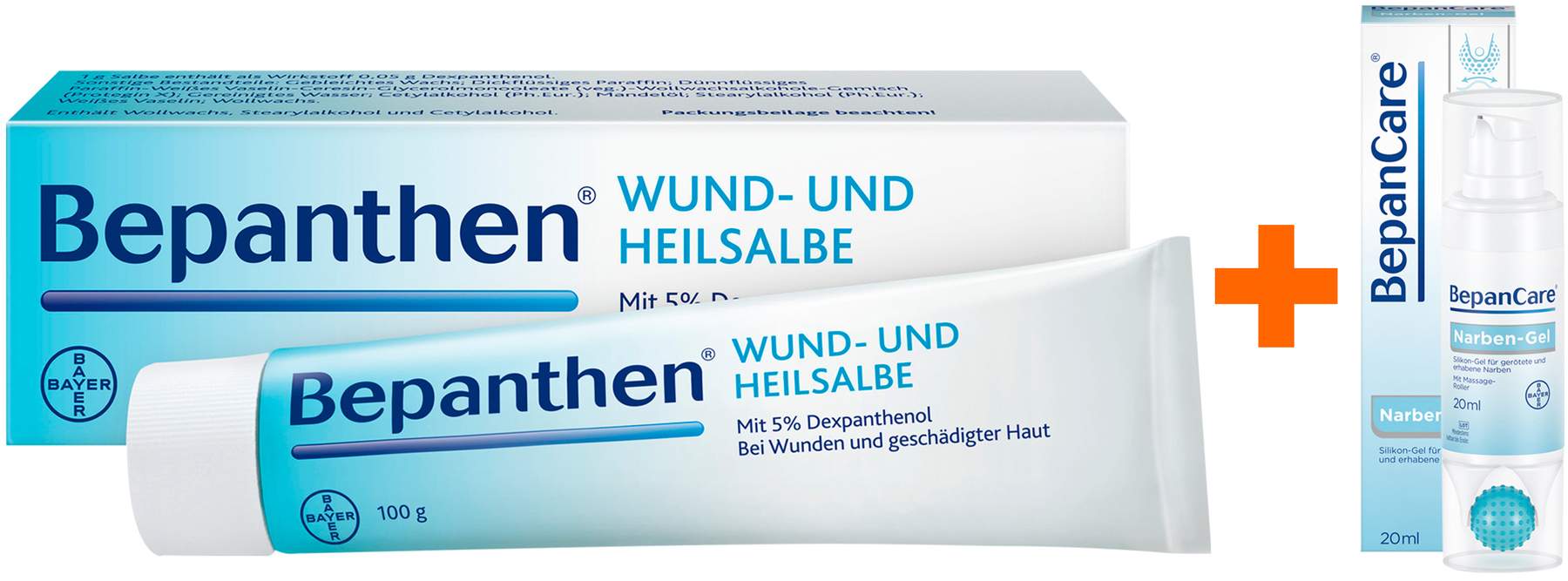 Bepanthen Wund u Heilsalbe 100g + BepanCare Narben-Gel mit Massageroller 20 ml